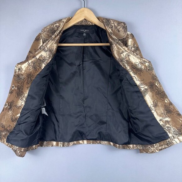 Nine West Blazer Suit Jacket Cropped Womens Size 4 Floral Button Front Gold - Picture 3 of 11